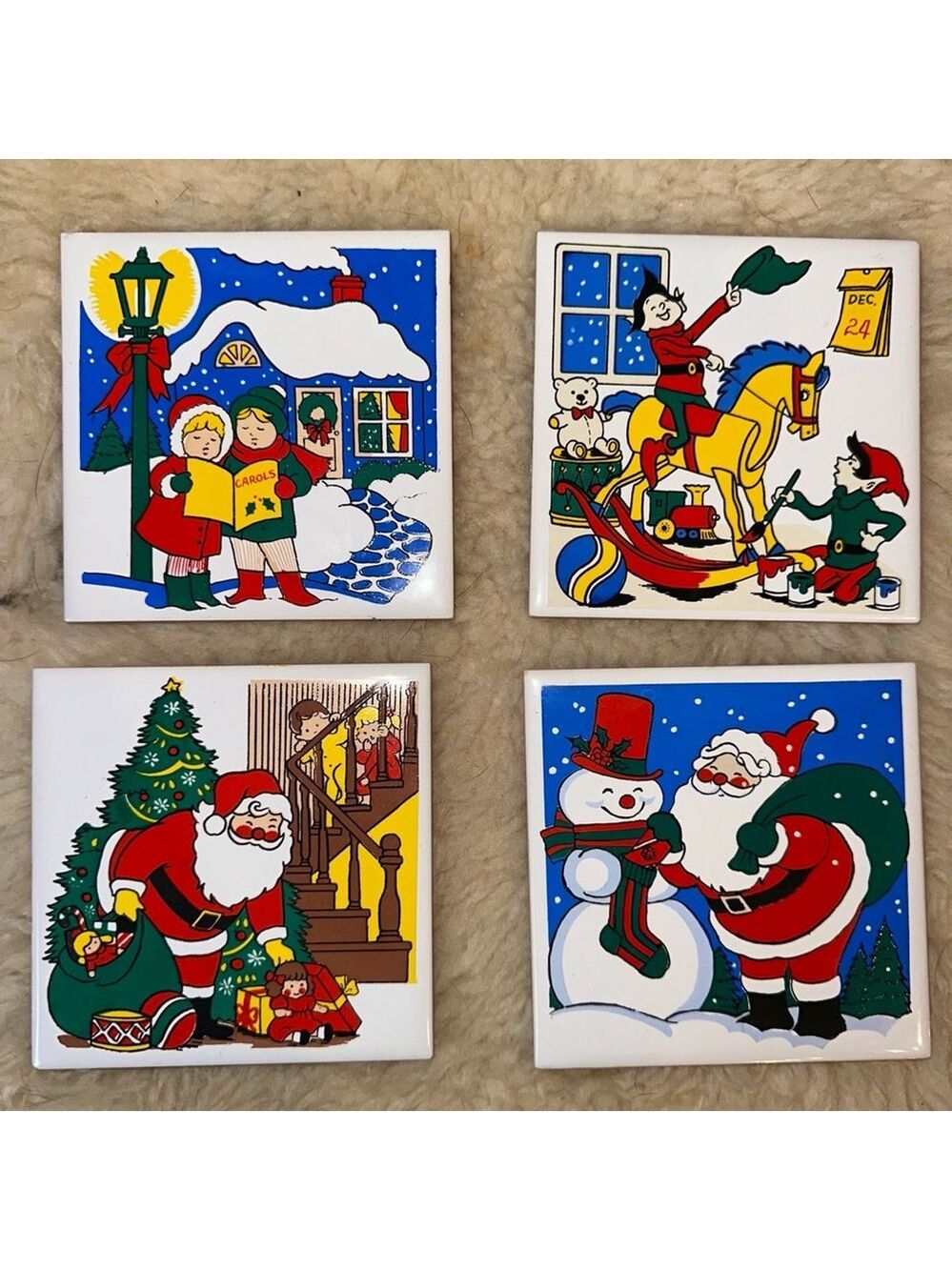 Vintage Price Products Christmas Ceramic Coasters Trivets Set of 4 Taiwan